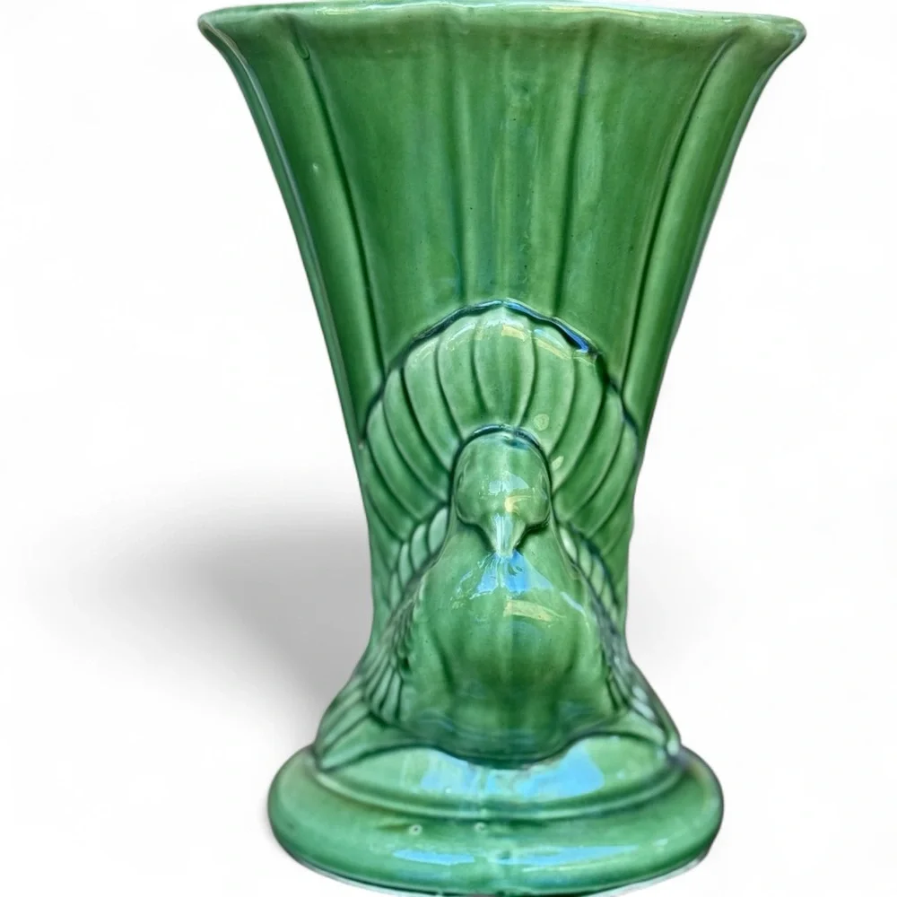 Vintage Shawnee Pottery Double Dove Green Vase Mid Century 1940s